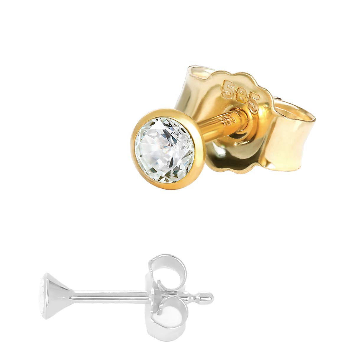 NKlaus orecchino singolo a perno oro giallo 585 oro 14 carati orecchino cristallo zircone bianco 1765