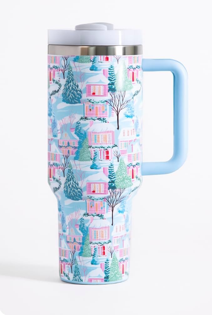 Ordinary Glimmers Stainless Steel Double Wall 40oz Tumbler with Lid, Straw, and Handle - Premium Water Bottle; Palm Tree Print; Birthday Gifts for Women, Ideal for Teachers, Moms, Nurses