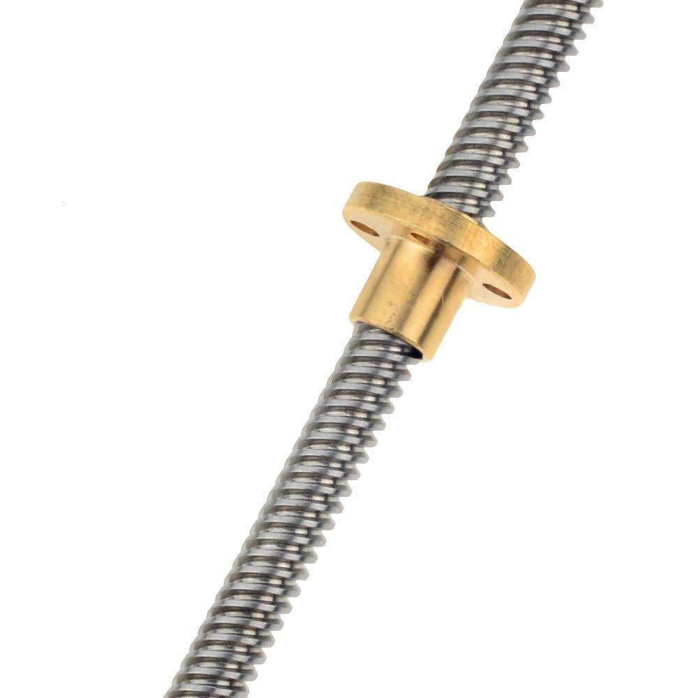 Varillas roscadas y husillos, Tornillo de avance trapezoidal T8, 8 mm, 2 mm, paso, 4 mm, plomo, 80-600 mm, acero inoxidable con tuerca de latón(500mm)