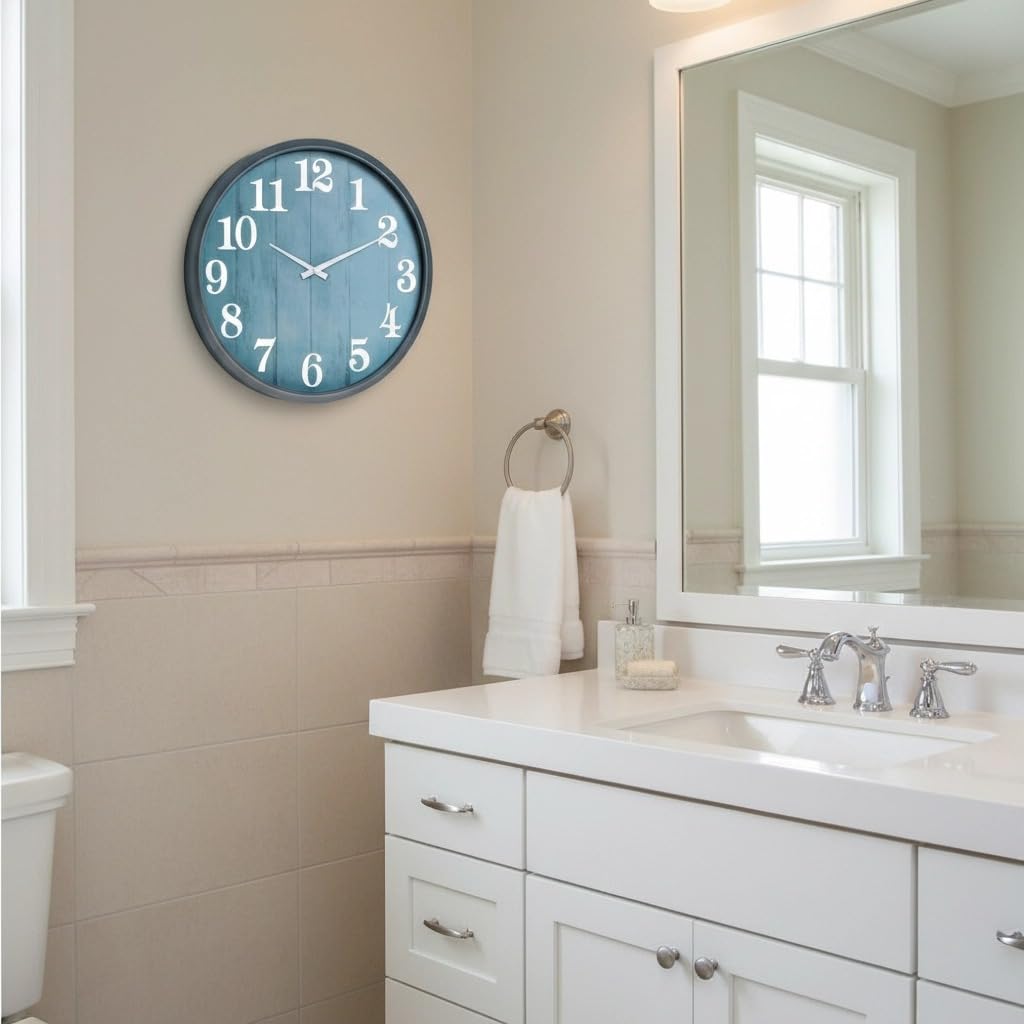 eYotto Horloge de Jardin étanche 46 cm, silencieuse, surdimensionnée, Fonctionne avec Piles, pour terrasse, Piscine, Salon, Bureau, décoration (Morden)