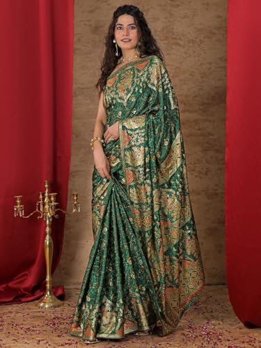 Image of Satrani Women's Crepe Foil Printed Weaving Banarasi Saree with Unstitched Blouse Piece