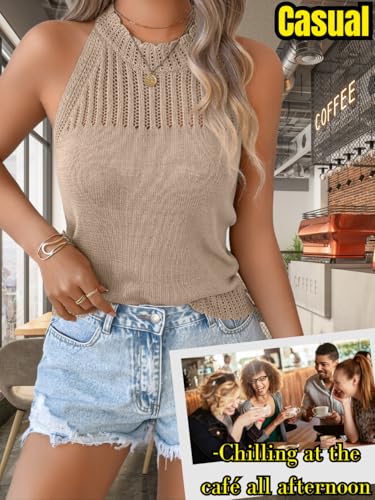 Women's Summer Knit Tank Tops, Racerback High Neck Lightweight Sweater Vest, Dressy Casual Outfits4