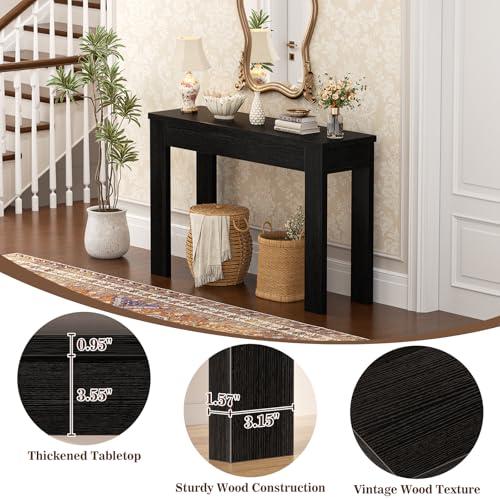 Image of Armocity Console Table, Small Farmhouse Wood Entryway Table, Sofa Tables Narrow Long Behind Couch, Entry Table for Entrance, Hallway, Living Room, 32 inch, Embossed Black