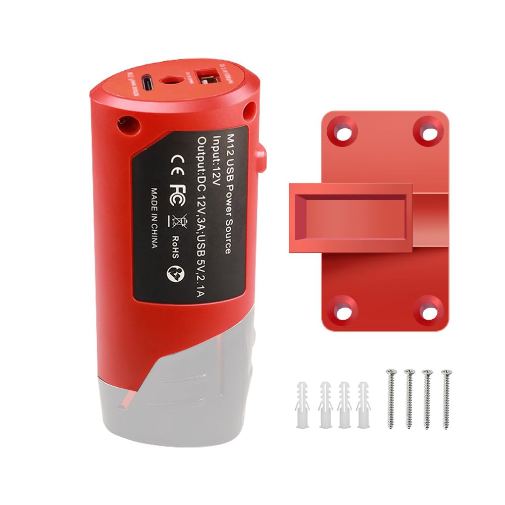 M-12 Battery Adapter with Type-c Port and DC 12V Outlet，Power Source Replacement for Milwaukee m-12 12V Battery Adapter for Milwaukee Heated Jacket 49-24-2310 Compatible with 48-11-2420 48-11-2411