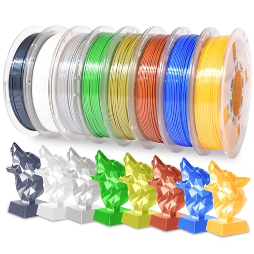 Image of RAMBERY 250gx8 Silk PLA Filament Bundle 1.75mm 3D Printer Filaments, 8 Colors 250g Spool, Black /White /Silver /Green Bronze /Gemstone Blue /Christmas Green /Red Bronze /Yellow