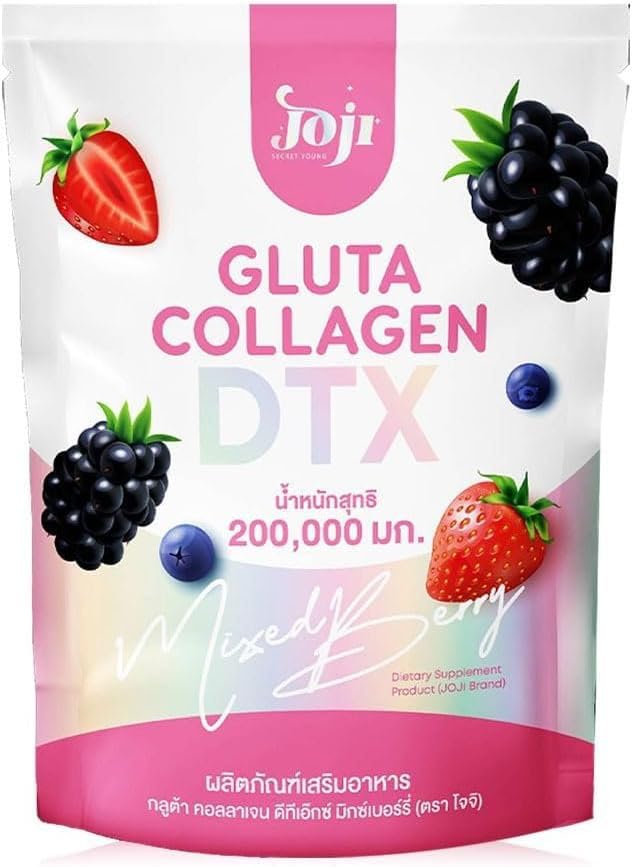 Joji Gluta Collagen DTX Mixed Berry – 200,000mg – Skin Glow Support Supplement Drink – Collagen + Glutathione + Detox Blend – Fruity Flavour – 1 Pouch