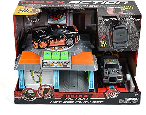 Hot Rod Garage - Lights And Sounds Toy Set For Kids | Working Intercom With Open And Close Parking Garage And Vehicle Lift | Playset Includes Pick Up Truck And Sports Car With Friction Motor #TOP1