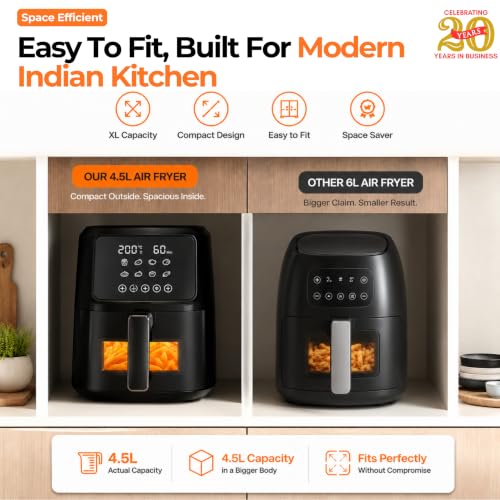 Image of ITALIA 4.5L Digital Air Fryer | Clear Window, 1200W, 8 Presets, For Home