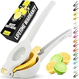 Zulay Kitchen Metal 2-in-1 Lemon Squeezer - Sturdy Max Extraction Hand Juicer Lemon Squeezer Gets Every Last Drop - Easy to Clean Manual Citrus Juicer - Easy-Use Lemon Juicer Squeezer - Gray/Yellow
