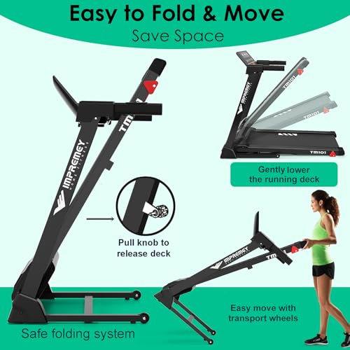 Image of Impremey Folding Treadmill with Incline, Electric Treadmill with 42 inch x 16 inch Large Running Belt, Heart Rate Monitor, Easy Assembly, 64 Preset Programs, 7.5 Mph Speed, 2.5HP, Compact Design for Home