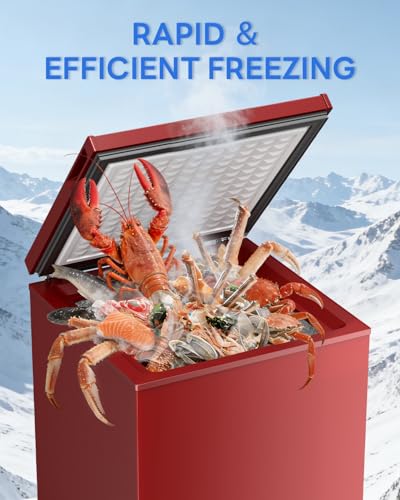 Image of Electactic 3.5 Cu.Ft Chest Freezer, 7-Grade Ultra-Low Temperature (-40F-12F), Small Deep Freezer with Removable Basket Free Standing Top open Door Perfect for Home Dorm, Office,Bar, Kitchen (Red)