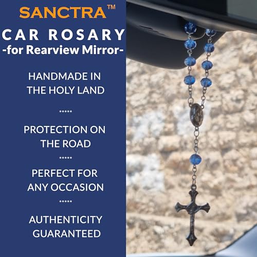 Car Rosary, Handmade and Blessed in the Holy Land, Prayer Beads with Saints Medal and Crucifix, Gift Pouch and Certificate of Authenticity, Rosary for Car Rearview Mirror/Gear Stick/Stalk4