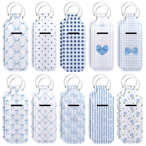 Ctosree 20 Pcs 20 Pcs Coquette Bow Lipstick Holder Keychain Gifts Bulk Coquette Lip Balm Holder Keychain Bow Birthday Party Favors (Elegant Style Blue)