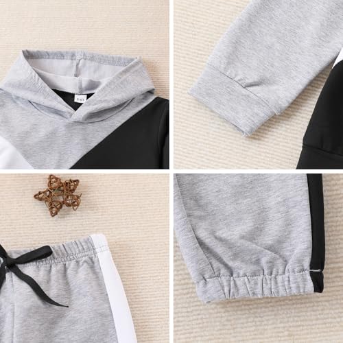 Image of Boys Clothes 2pcs Tween Boy Color Block Hoodie + Pants Little Boys Fall Winter Outfits Set, 4-12 Years