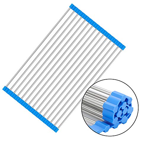 Dish Rack, Dish Drainer Roll Up Dish Drying Rack Draining Rack Stainless Steel Kitchen Drainer Over The Sink (11" x 15")