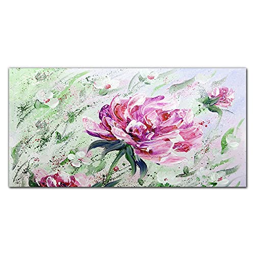 Tableau en verre 100x50cm avec peinture de pivoines pour une décoration murale élégante