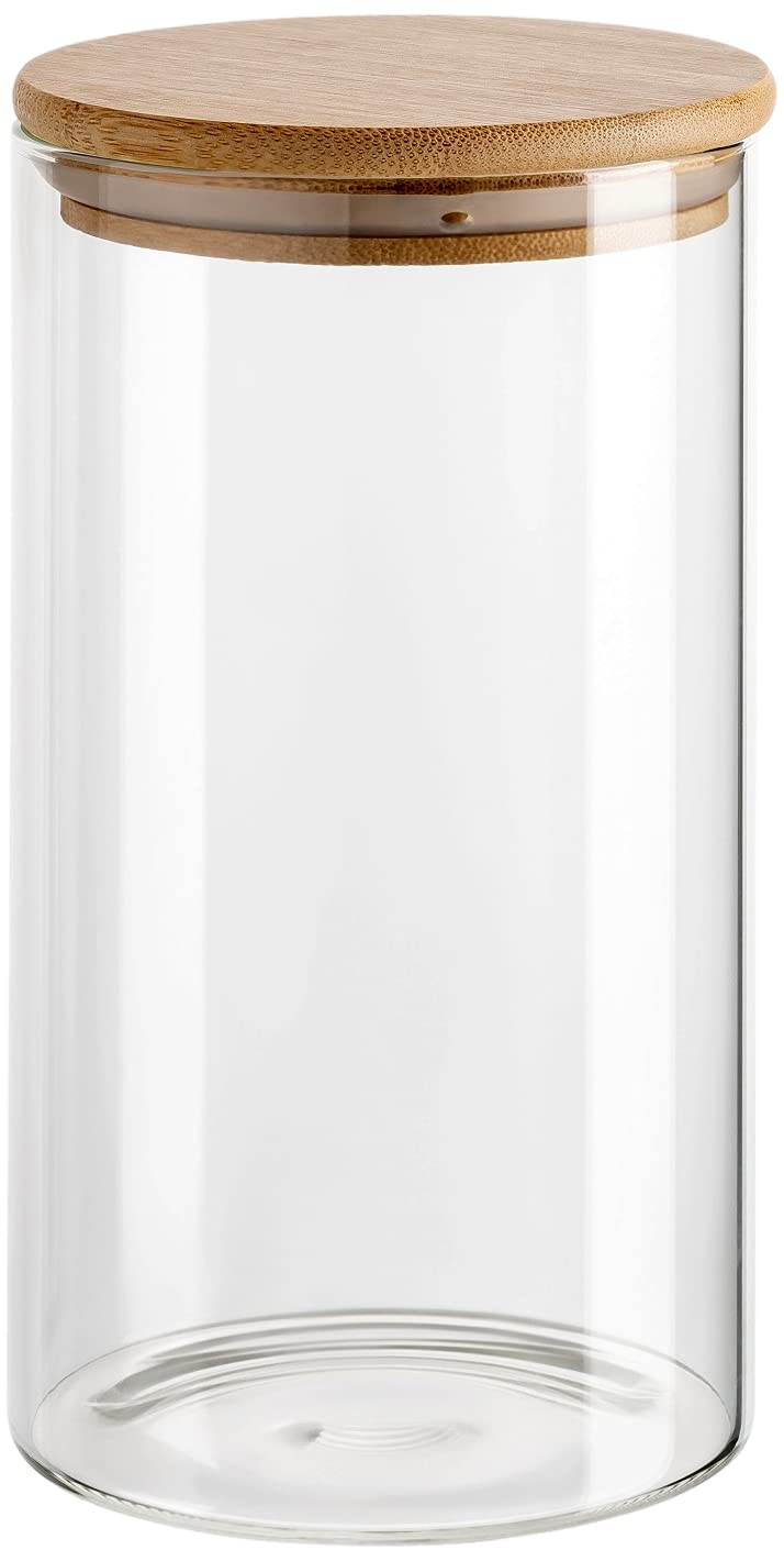 gouveo Lot de 3 récipients en Verre 1400 ML Ronds en Verre borosilicaté avec Couvercle - bocaux de Conservation 1,4 l avec Fermeture - Verre de Conservation, Bocal en Verre, Verre à pâtes