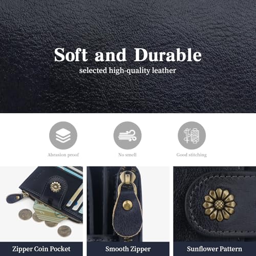 Image of Womens Wallet,RFID Blocking Leather Wallet Womens Bifold Card Holder Small Compact Wallet for Women with Removable ID Window(Royal Blue)