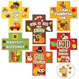 Haooryx Fall Cross Jigsaw Puzzles - 12pcs Autumn Cross Thanksgiving Christian Religious Challenging Family Paper Jigsaw Puzzles Kids Game Nights Boys Girls Learning Educational Toys Gifts Home Decor