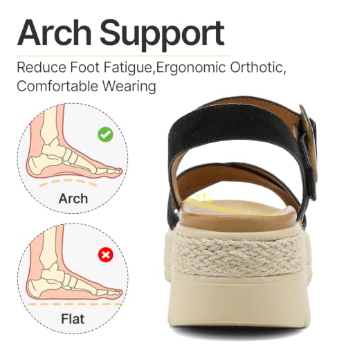 Image of UBFEN Womens Platform Sandals Low Wedge Espadrille Orthopedic Arch Support