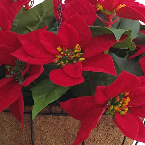 Christmas Flower Hanging Basket Diy Artificial Poinsettia Flowers Hanging Basket With Artificial Poinsettia Bush Flowers For Home Christmas Decoration (Big Hanging Basket With Artificial Flowers) #TOP3