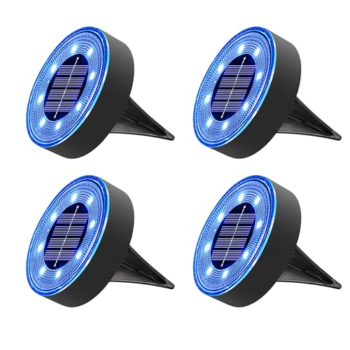 Joomer Solar Ground Lights, 4 Pack 8 LED Solar Lights Outdoor Waterproof IP68 Disc Light Landscape Lighting Garden Light for Patio Pathway Lawn Yard Driveway Walkway(Blue)