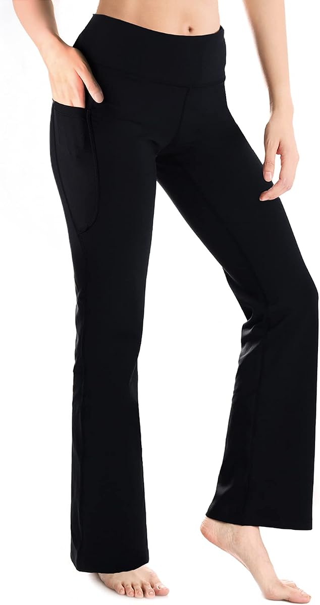 Yogipace Women's Bootcut Yoga Pants with Side Pockets, 27"-37" Inseams | Phone-Friendly Side Pockets, Soft 4-Way Stretch Flare Leggings, Petite/Regular/Tall, Travel, Lounge, Workout, All-Day Comfort