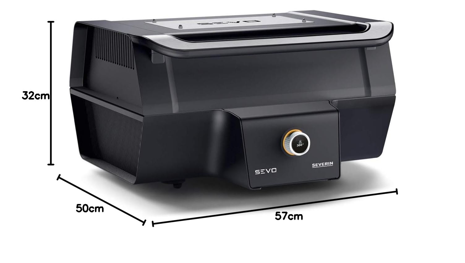 SEVERIN SEVO GT Barbecue Elettrico con Opzione Cottura Lenta, Grill Elettrico 3000W per Interni ed Esterni, Griglia Elettrica con Avvio Rapido fino a 500°C, Inox/Nero, PG 8106