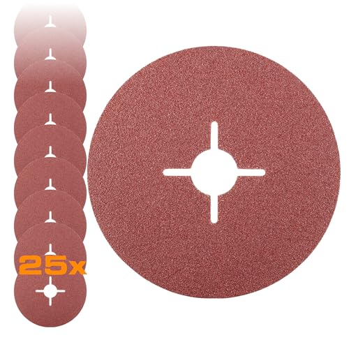 RHODIUS KFS | 25 Stück Ø 125 mm K80 Fiberscheiben | für Winkelschleifer | Schleifscheibe Metall | Fiberschleifscheibe, Schleifblatt