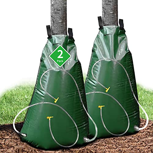 DAENO Gator Tree Water Bag 20 Gallon 2 Pack Tree Ring Slow Release Tree Watering Bag Adjustable for Plants Established Trees with Drip Tube and Zipper Made of Durable PVC Material