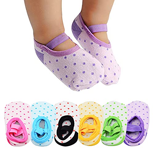 Ashtonbee Toddler Ballet Socks with Grip 6 Pairs, Non-skid Slipper Socks for Kids, Machine-washable Toddler Grip Socks and Baby Socks for 9-32 Months