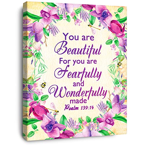 OTINGQD You Are Beautiful Psalm 139:14 Canvas Wall Art,Bible Verse Scripture Canvas Painting Prints for Christian Home Bedroom Office Church Religious Wall Decor