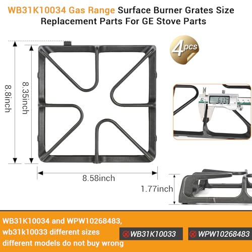 Image of Upgraded WB31K10034 Stove Burner Replacement for GE Gas Range Oven StoveTop Surface Grate JGBP29MEM1BS, WB31K10065,Cast Iron Stove Grate Rack for General Electric Stove Accessories 4Pcs