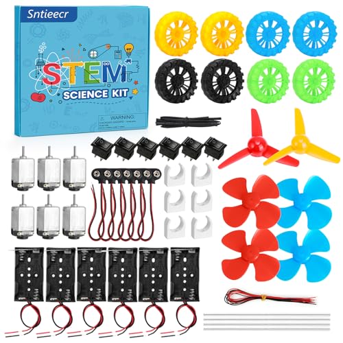Sntieecr 6 Set Electric Motor Kit, Mini Circuit Kit with 25000 RPM DC Motors, AA Battery Holder, Wheel, Electrical STEM Science Kit for Experiment Educational Projects