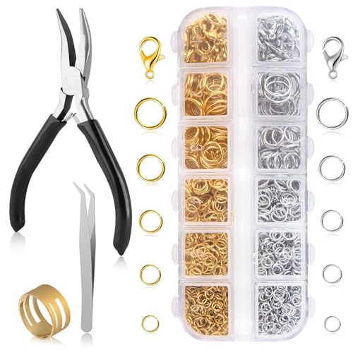 Ausbond 1200Pcs Silver and Gold with Pliers Jump Rings Jewel