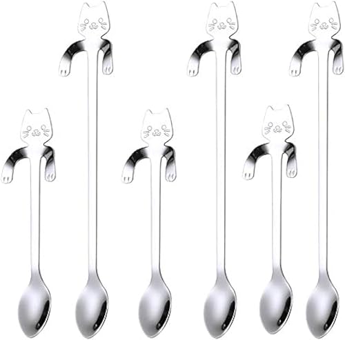 PBIEHSR - Cuchara de café para gatos, taza colgante de acero inoxidable, cuchara de té de dos longitudes diferentes, cuchara de postre para revolver