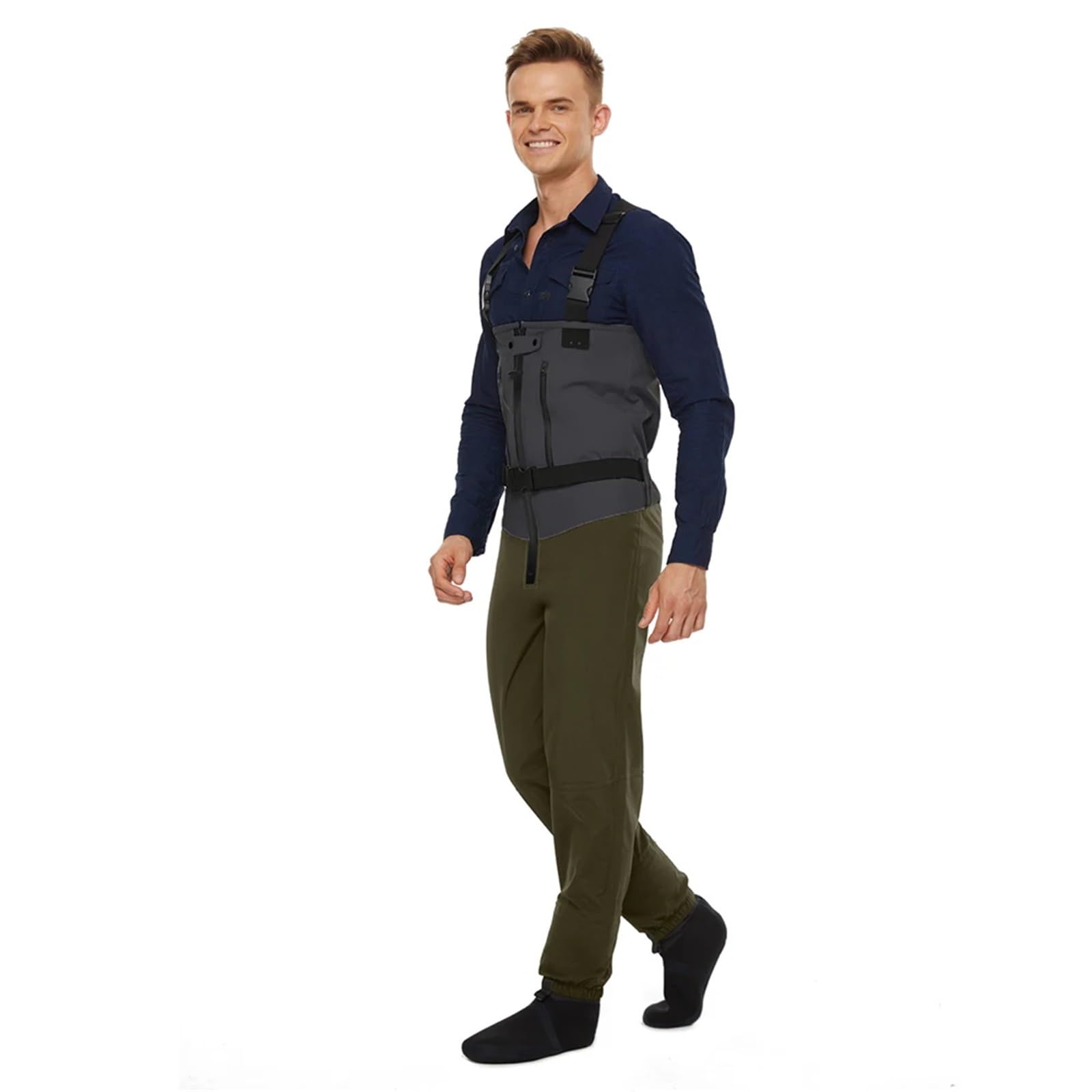 Tuta da Pesca Trampolieri da Pesca a Mosca da Uomo Abbigliamento Pantaloni da trampoliere in Vita Tessuto Impermeabile a Tre Strati con Calzini in Neoprene(S)