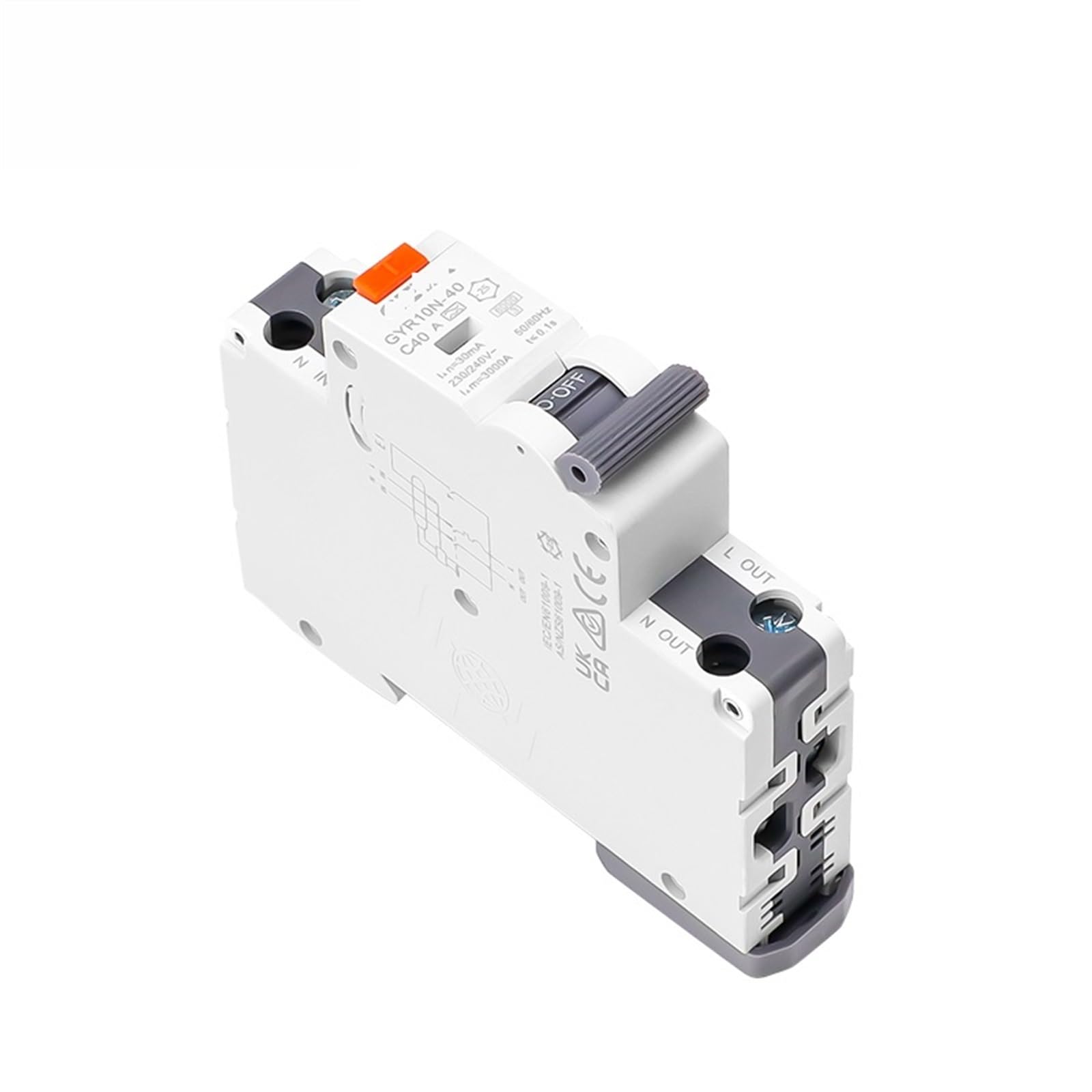 Elektroniczny wyłącznik różnicowy GYR10N-40 18 mm 230 V 1 P+N 6 KA, zabezpieczenie nadprądowe, maks. 40 A), 1 szt. (typ AC-16A 30mA)