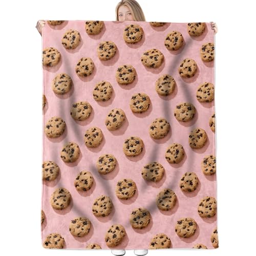 Chocolate Chip Cookie Throw Blanket Gifts for Women Girls Kids Adults 50x60 in Flannel Blankets for Bedroom Camping Couch Room Decor Fuzzy Warm Cozy Soft