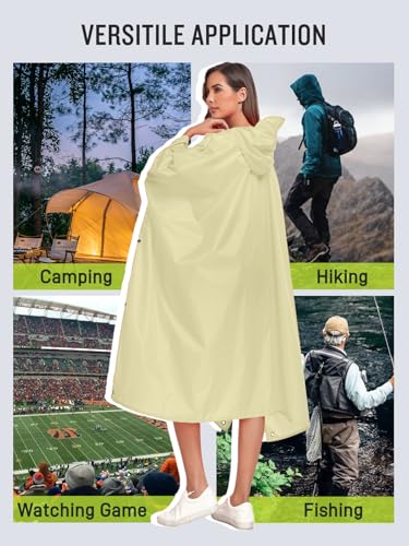 Image of SaphiRose Extra Thick Hooded Rain Poncho Double Layer Waterproof Raincoat Jacket for Men Women Adults