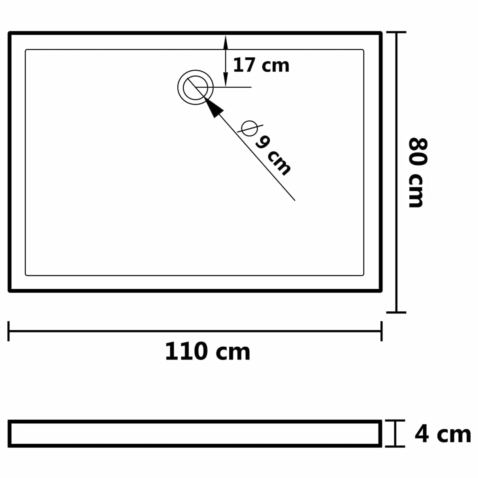 ARKEM Plato de Ducha Rectangular Negro ABS 80x110 cm Mamparas De Ducha Frontales