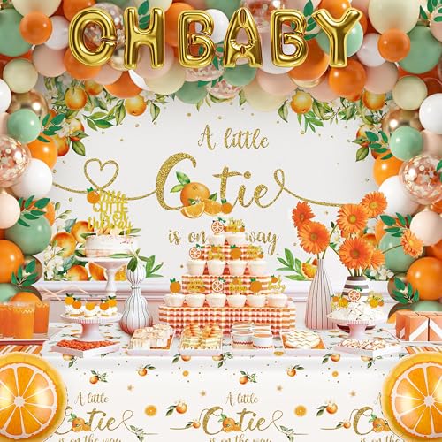 Image of Little Cutie Baby Shower Decoration Orange Theme Birthday Party Supplies A Little Cutie is On The Way Backdrop Tablecloth Balloon Garland for Tangerine Fruit 1st Birthday Baby Shower