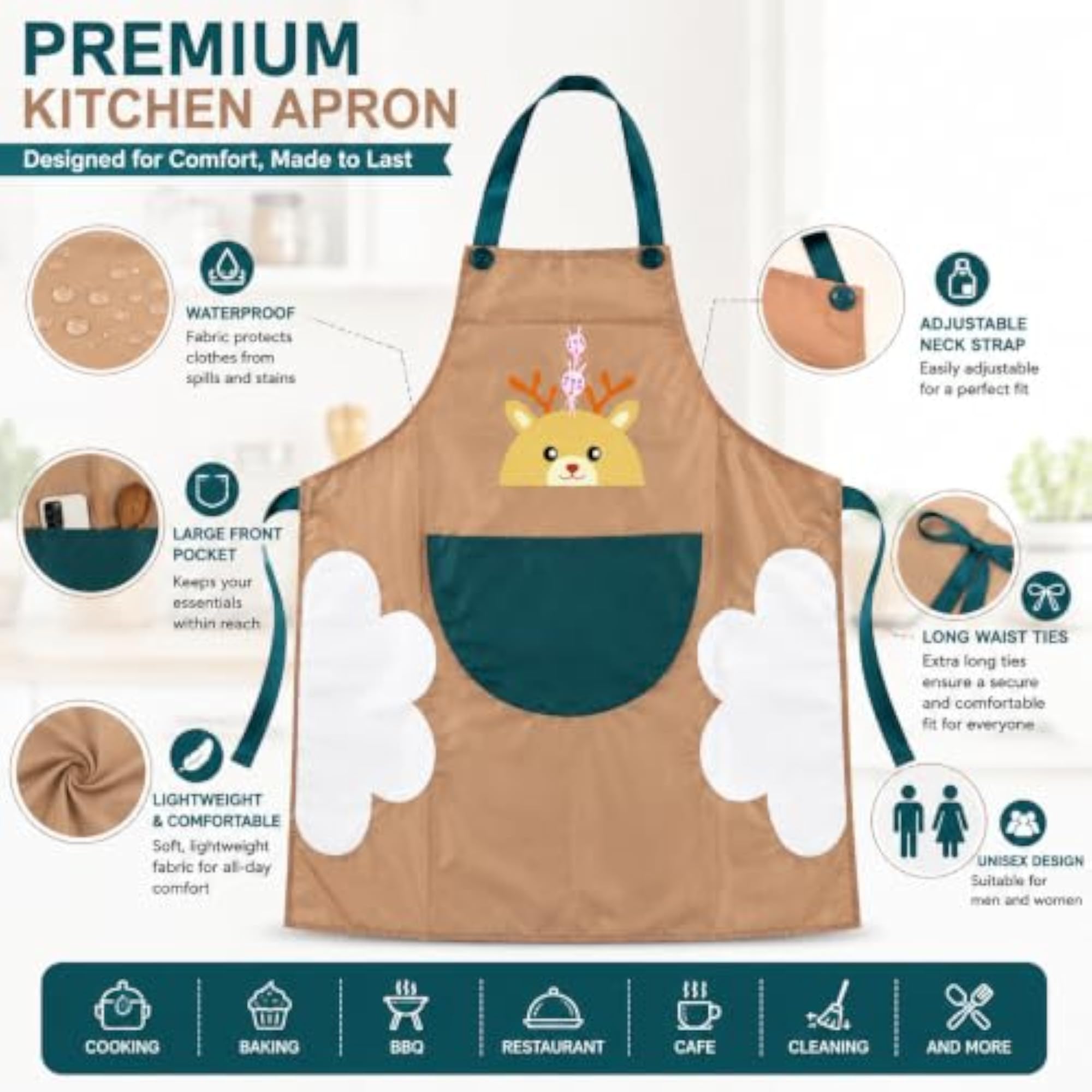 Waterproof Kitchen Apron for Men and Women, Adjustable with Pocket