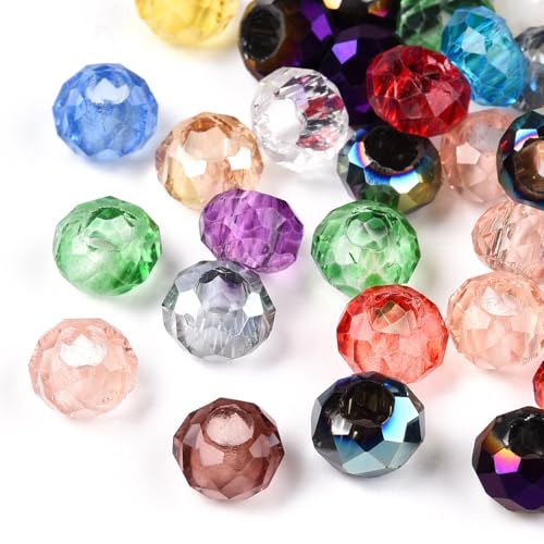 Ornazy 100 contas espaçadoras de vidro coloridas de 8 mm, bolas de vidro com orifício grande, contas redondas facetadas transparentes para fazer jóias, colares, pulseiras