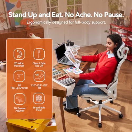 Image of SIHOO B100 Office Chair, Comfy Ergonomic Office Chair, High Back Computer Chair with Adaptive Lumbar Support & Wide Headrest, Flip-up Armrests, Swivel Desk Chair, 2 Packs, Grey
