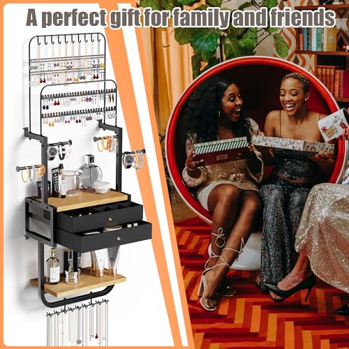 BEGULF Wall Mounted Jewelry Organizer, Large Jewelry Organizer and Storage, Wall Hanging Jewelry Organizer for Earring, Necklace, Bracelet, Perfume (BLACK)