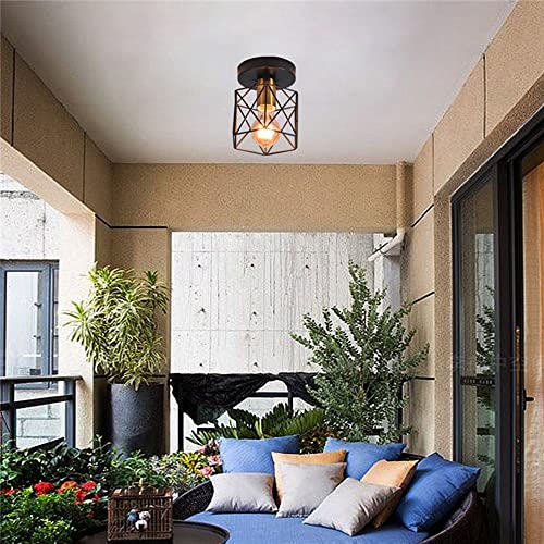 Lustre plafonnier cage E27 en métal noir au style rustique - 6