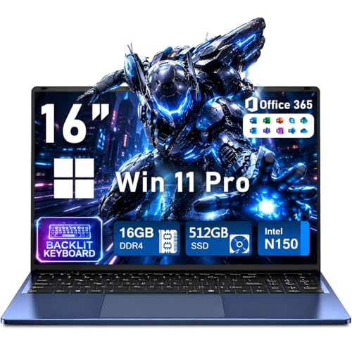 Image of NIAKUN Gaming Laptop,16 Inch Laptops Computer with 16GB RAM 512GB SSD,Intel N150 (4C /4T),2026 Windows 11 Pro & Office Included,Backlit Keyboard,Portable Laptop used for Gaming College Student Business