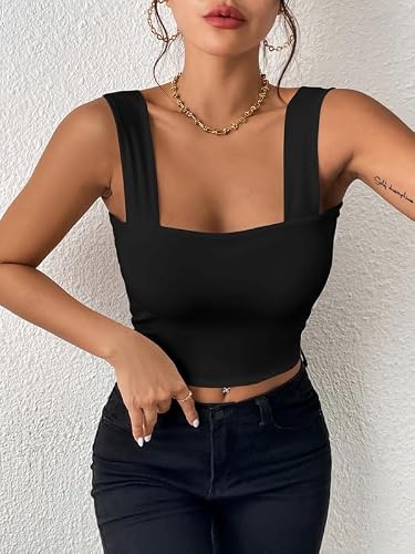 Haibang Women’s Black Square Neck Sleeveless Crop Top - Image 2