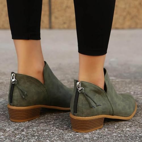 Womens V Cutout Ankle Boots Fashion Pointed Toe Chunky Stacked Heel Western Booties Zip Up Cowboy Boots Shoes Suede Chunky Low Heel Pull On Short Fall Winter Work Boots4